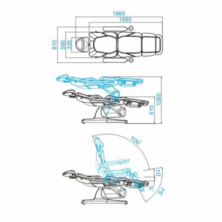 Electric Behandelstoel azzurro 870 3 MOTOREN cappuccino