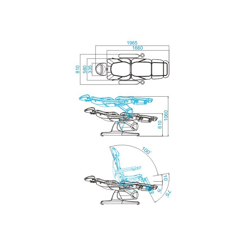 Electric Behandelstoel azzurro 870 3 MOTOREN cappuccino