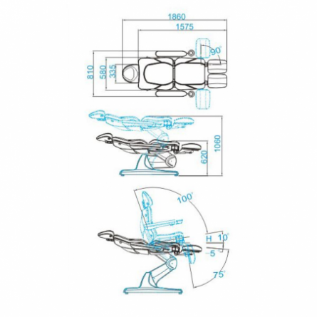 Elektrische cosmetische stoel azzurro 870s pedi 3 sterk Grijs