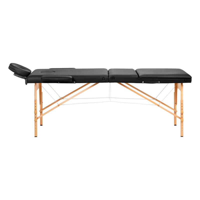 HOUTEN OPVOUWBARE MASSAGETAFEL COMFORT ACTIVFIZJO LUX 3-DELIG 190X70 ZWART